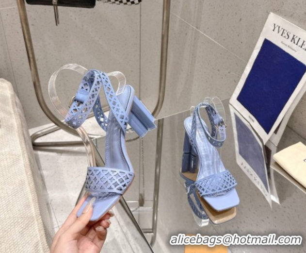 Best Product Louis Vuitton Silhouette Heel Sandals 8cm in Perforated Calf Leather Blue 1AGWLJ 0609032