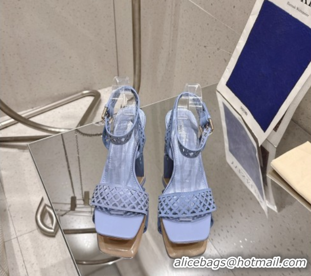 Best Product Louis Vuitton Silhouette Heel Sandals 8cm in Perforated Calf Leather Blue 1AGWLJ 0609032
