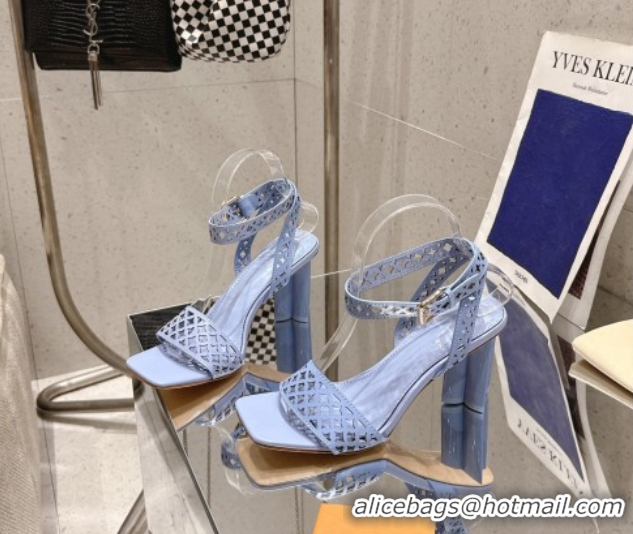 Best Product Louis Vuitton Silhouette Heel Sandals 8cm in Perforated Calf Leather Blue 1AGWLJ 0609032
