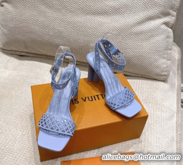 Best Product Louis Vuitton Silhouette Heel Sandals 8cm in Perforated Calf Leather Blue 1AGWLJ 0609032