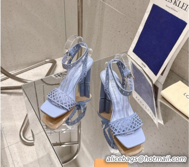 Best Product Louis Vuitton Silhouette Heel Sandals 8cm in Perforated Calf Leather Blue 1AGWLJ 0609032