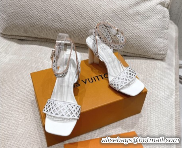 Good Looking Louis Vuitton Silhouette Heel Sandals 8cm in Perforated Calf Leather White 2025 1AGWLJ 0609033