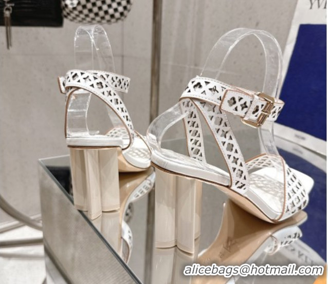Good Looking Louis Vuitton Silhouette Heel Sandals 8cm in Perforated Calf Leather White 2025 1AGWLJ 0609033