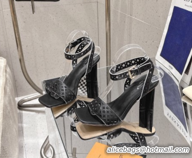 Popular Style Louis Vuitton Silhouette Heel Sandals 8cm in Perforated Calf Leather Black 2025 1AGWLJ 0609034