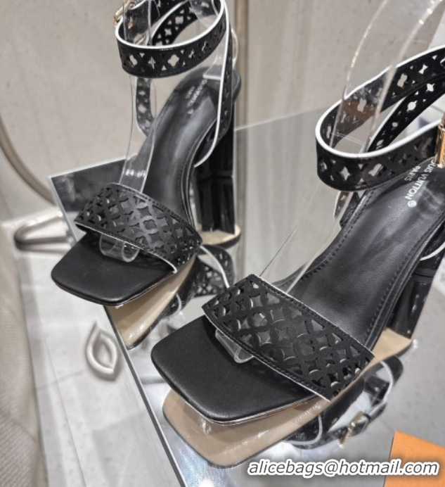Popular Style Louis Vuitton Silhouette Heel Sandals 8cm in Perforated Calf Leather Black 2025 1AGWLJ 0609034