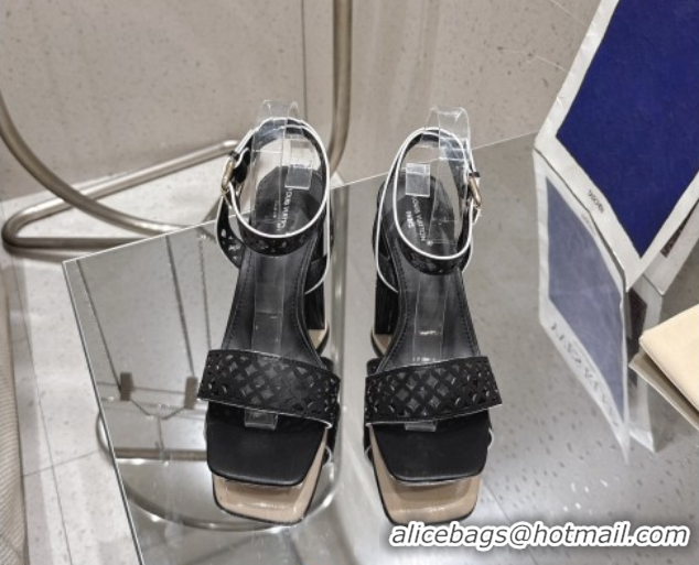 Popular Style Louis Vuitton Silhouette Heel Sandals 8cm in Perforated Calf Leather Black 2025 1AGWLJ 0609034