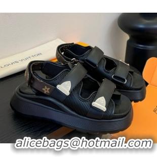 Durable Louis Vuitton Chameleon Comfort Sandals in Calf Leather 1AHNJO Black 0609035