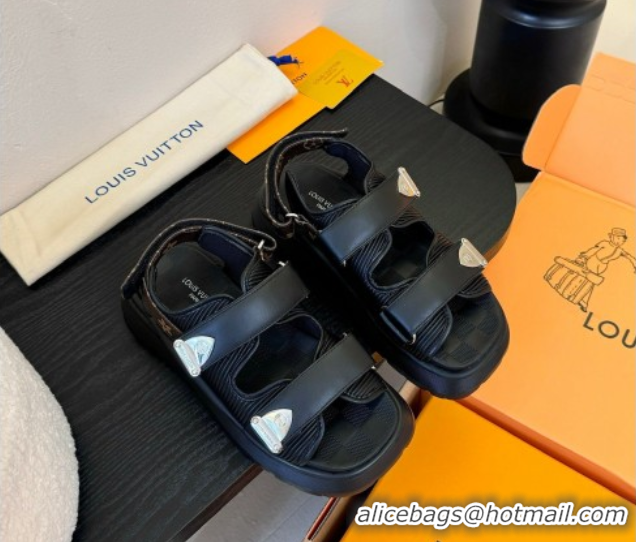 Durable Louis Vuitton Chameleon Comfort Sandals in Calf Leather 1AHNJO Black 0609035