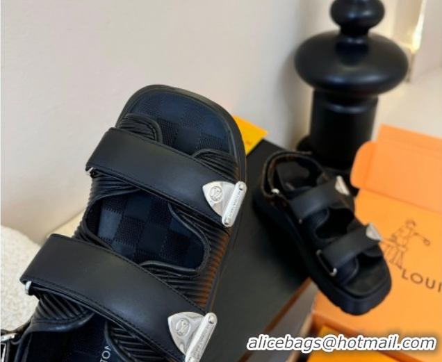 Durable Louis Vuitton Chameleon Comfort Sandals in Calf Leather 1AHNJO Black 0609035