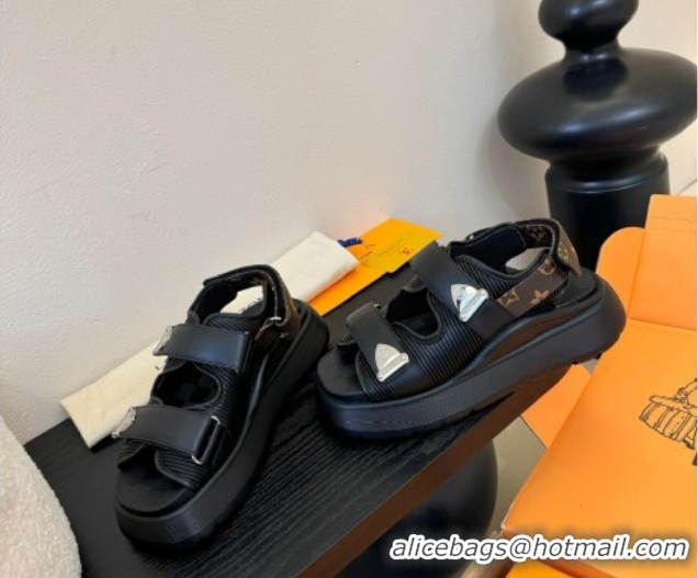 Durable Louis Vuitton Chameleon Comfort Sandals in Calf Leather 1AHNJO Black 0609035