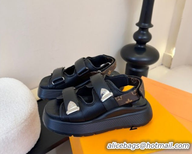 Durable Louis Vuitton Chameleon Comfort Sandals in Calf Leather 1AHNJO Black 0609035