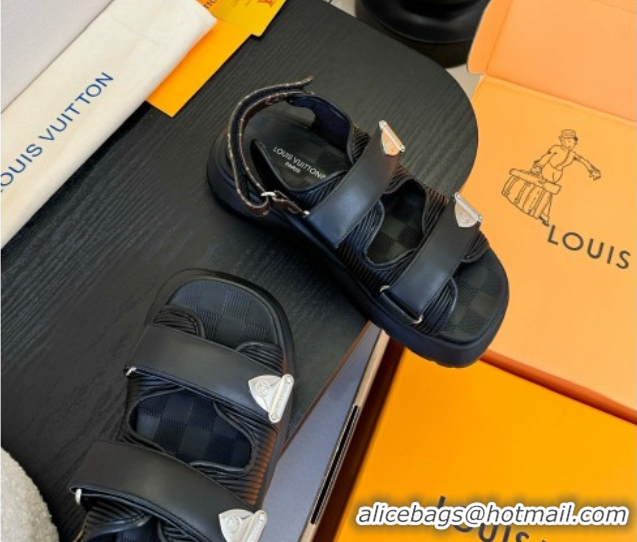 Durable Louis Vuitton Chameleon Comfort Sandals in Calf Leather 1AHNJO Black 0609035