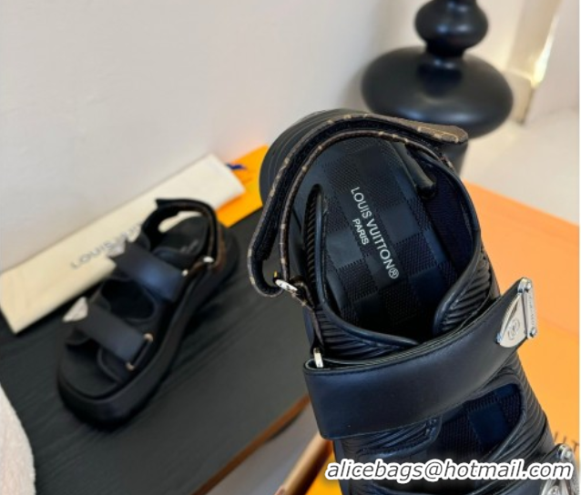 Durable Louis Vuitton Chameleon Comfort Sandals in Calf Leather 1AHNJO Black 0609035