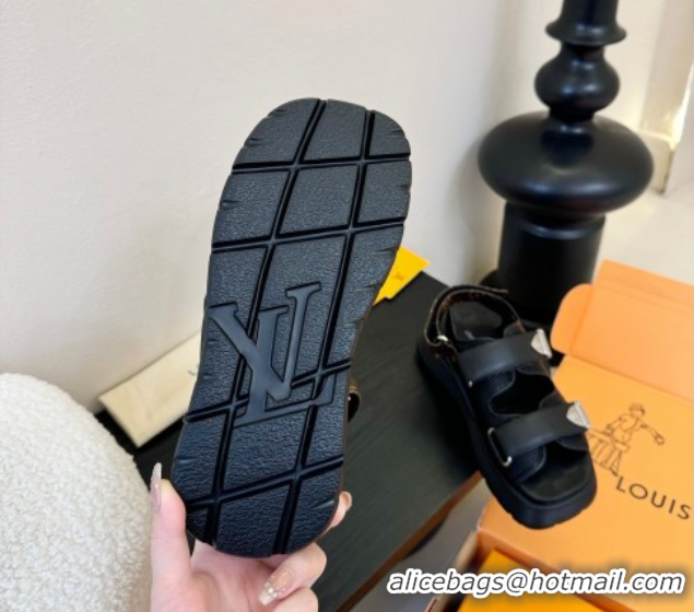Durable Louis Vuitton Chameleon Comfort Sandals in Calf Leather 1AHNJO Black 0609035
