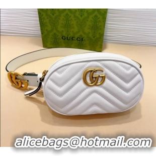 Market Sells Gucci GG Marmont Chevron Leather Pouch Belt with GG Buckle 0708 White 2024
