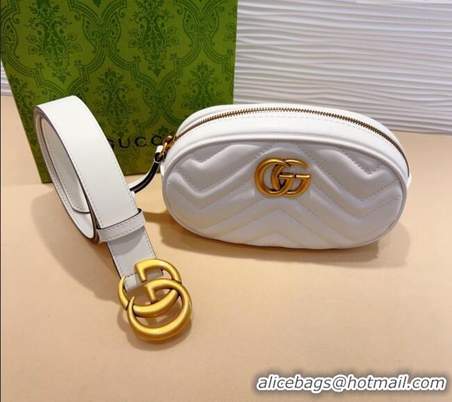 Market Sells Gucci GG Marmont Chevron Leather Pouch Belt with GG Buckle 0708 White 2024