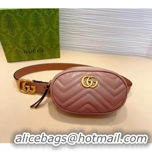 Inexpensive Gucci GG Marmont Chevron Leather Pouch Belt with GG Buckle 0708 Pink 2024