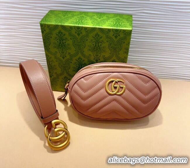 Inexpensive Gucci GG Marmont Chevron Leather Pouch Belt with GG Buckle 0708 Pink 2024