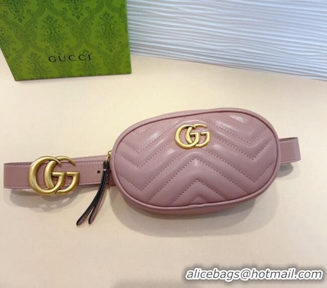 Inexpensive Gucci GG Marmont Chevron Leather Pouch Belt with GG Buckle 0708 Pink 2024