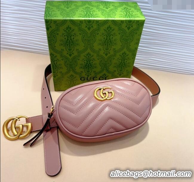 Inexpensive Gucci GG Marmont Chevron Leather Pouch Belt with GG Buckle 0708 Pink 2024