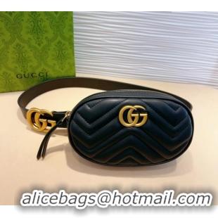 Best Quality Gucci GG Marmont Chevron Leather Pouch Belt with GG Buckle 0708 Black 2024