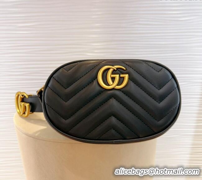 Best Quality Gucci GG Marmont Chevron Leather Pouch Belt with GG Buckle 0708 Black 2024