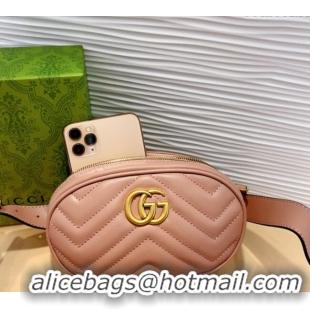 Luxury Discount Gucci GG Marmont Chevron Leather Pouch Belt with Pin Buckle 0708 Pink 2024