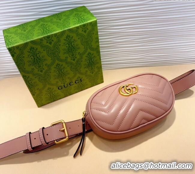 Luxury Discount Gucci GG Marmont Chevron Leather Pouch Belt with Pin Buckle 0708 Pink 2024