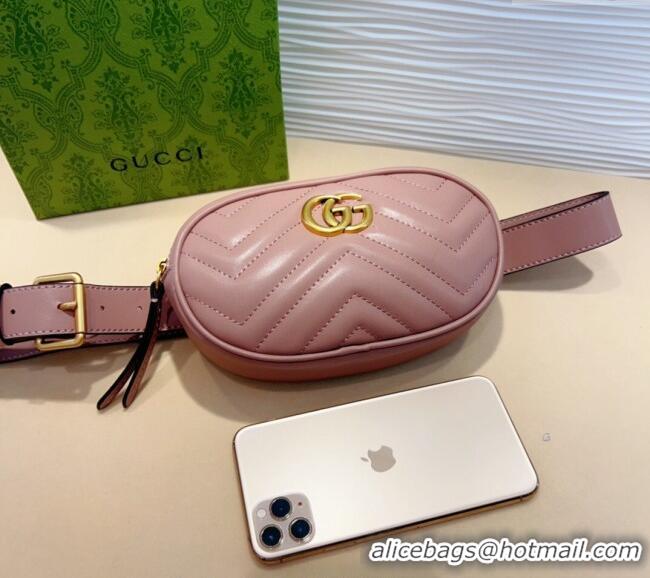 Luxury Discount Gucci GG Marmont Chevron Leather Pouch Belt with Pin Buckle 0708 Pink 2024