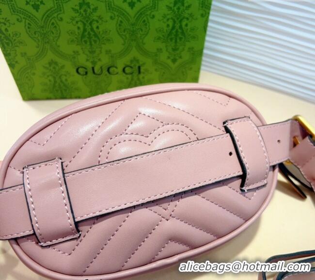 Luxury Discount Gucci GG Marmont Chevron Leather Pouch Belt with Pin Buckle 0708 Pink 2024