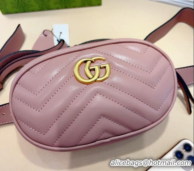 Luxury Discount Gucci GG Marmont Chevron Leather Pouch Belt with Pin Buckle 0708 Pink 2024