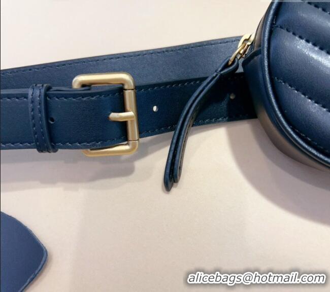 Original Cheap Gucci GG Marmont Chevron Leather Pouch Belt with Pin Buckle 0708 Black 2024