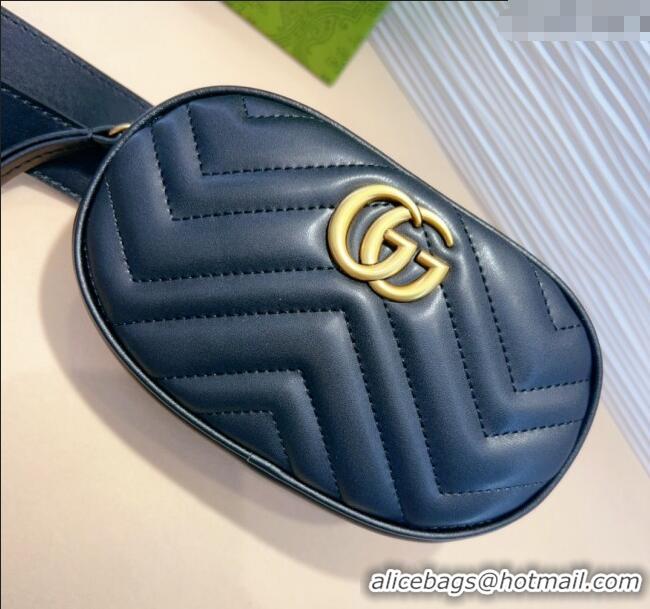 Original Cheap Gucci GG Marmont Chevron Leather Pouch Belt with Pin Buckle 0708 Black 2024