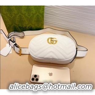 Top Design Gucci GG Marmont Chevron Leather Pouch Belt with Pin Buckle 0708 White 2024
