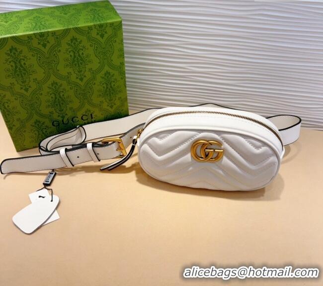 Top Design Gucci GG Marmont Chevron Leather Pouch Belt with Pin Buckle 0708 White 2024
