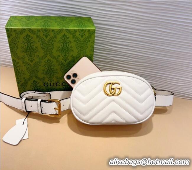 Top Design Gucci GG Marmont Chevron Leather Pouch Belt with Pin Buckle 0708 White 2024