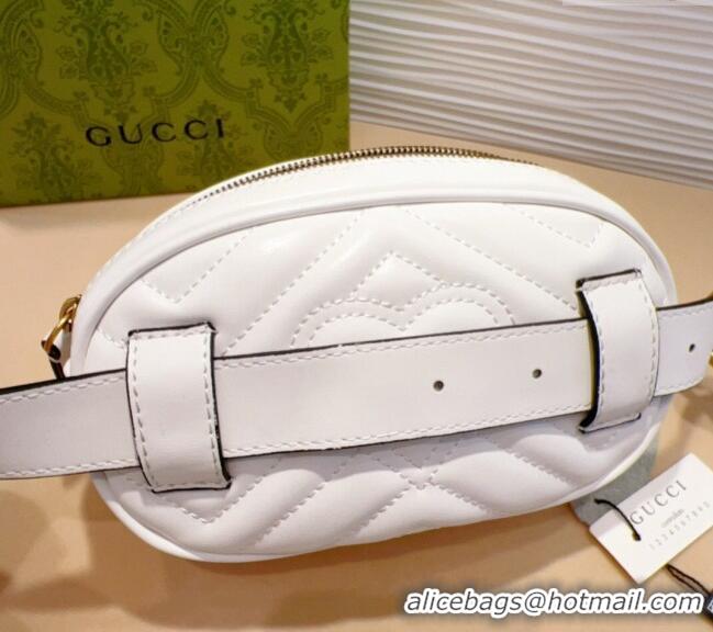 Top Design Gucci GG Marmont Chevron Leather Pouch Belt with Pin Buckle 0708 White 2024