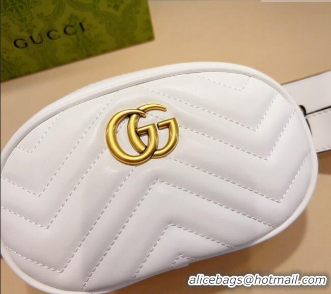 Top Design Gucci GG Marmont Chevron Leather Pouch Belt with Pin Buckle 0708 White 2024