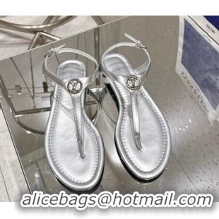 Top Design Louis Vuitton Sunkiss Flat Thong Sandals in Silver Leather 2025 1AHKU7 0609037