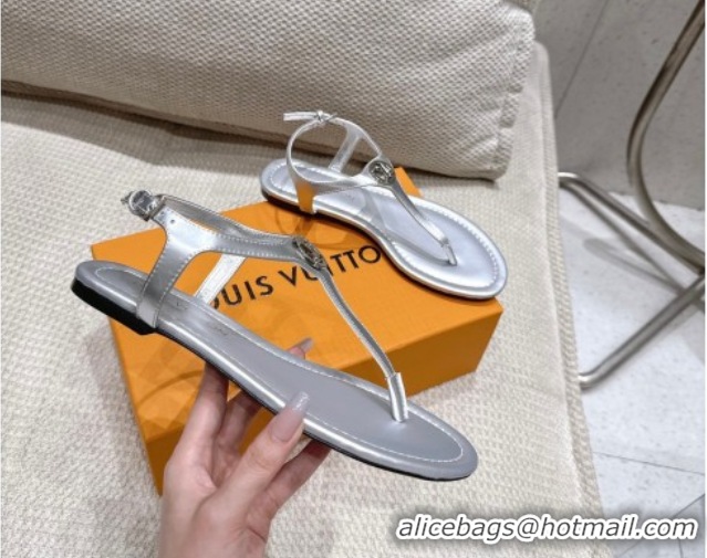 Top Design Louis Vuitton Sunkiss Flat Thong Sandals in Silver Leather 2025 1AHKU7 0609037