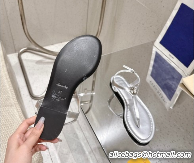 Top Design Louis Vuitton Sunkiss Flat Thong Sandals in Silver Leather 2025 1AHKU7 0609037