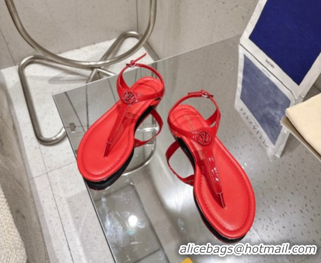 Hot Style Louis Vuitton Sunkiss Flat Thong Sandals Patent Leather Red 0609038