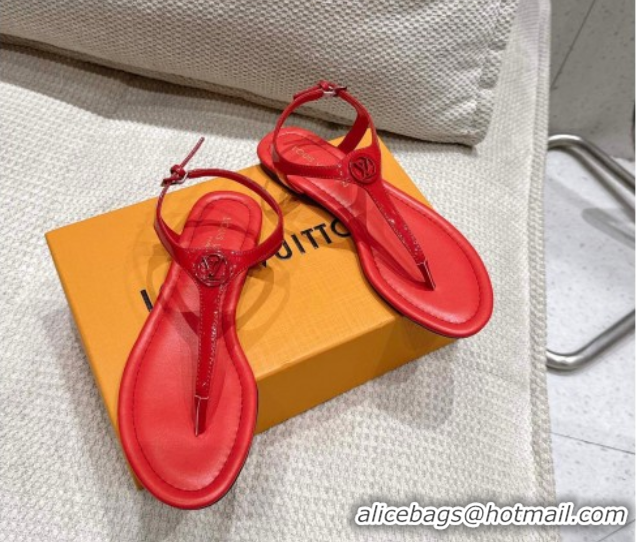 Hot Style Louis Vuitton Sunkiss Flat Thong Sandals Patent Leather Red 0609038