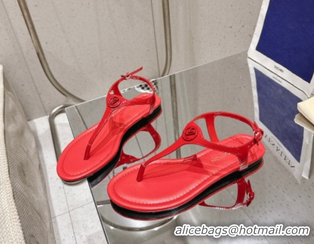 Hot Style Louis Vuitton Sunkiss Flat Thong Sandals Patent Leather Red 0609038