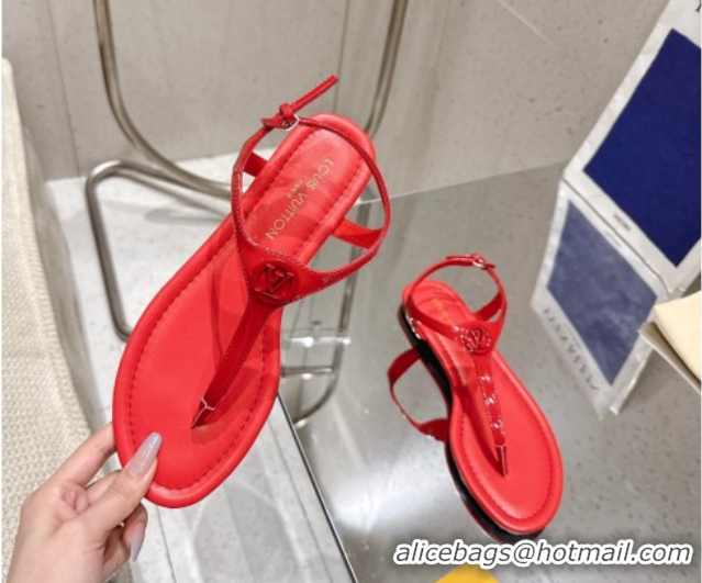 Hot Style Louis Vuitton Sunkiss Flat Thong Sandals Patent Leather Red 0609038