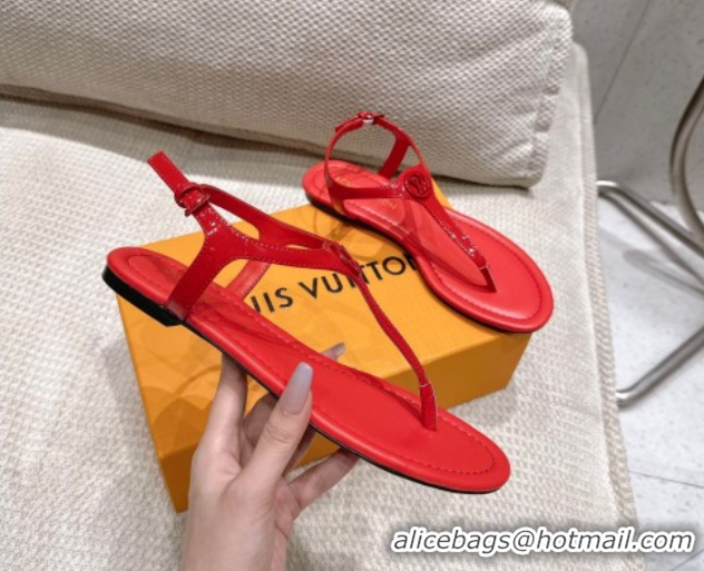 Hot Style Louis Vuitton Sunkiss Flat Thong Sandals Patent Leather Red 0609038