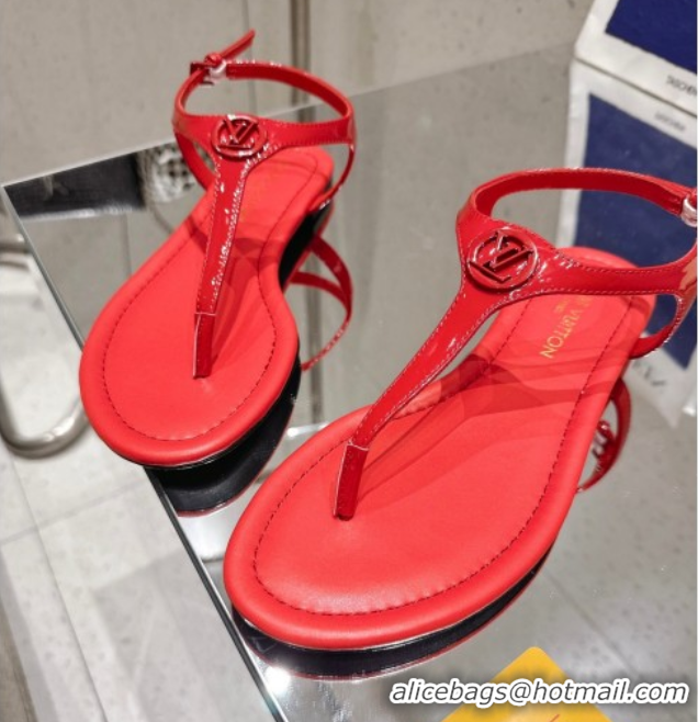 Hot Style Louis Vuitton Sunkiss Flat Thong Sandals Patent Leather Red 0609038