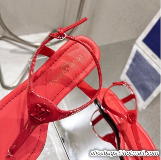 Hot Style Louis Vuitton Sunkiss Flat Thong Sandals Patent Leather Red 0609038