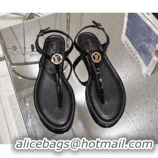 Cheap Price Louis Vuitton Sunkiss Flat Thong Sandals Patent Leather Black 0609039