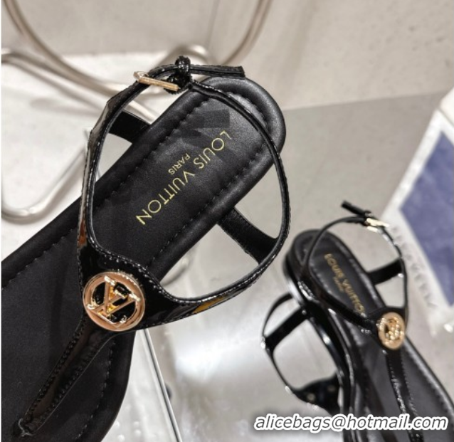 Cheap Price Louis Vuitton Sunkiss Flat Thong Sandals Patent Leather Black 0609039